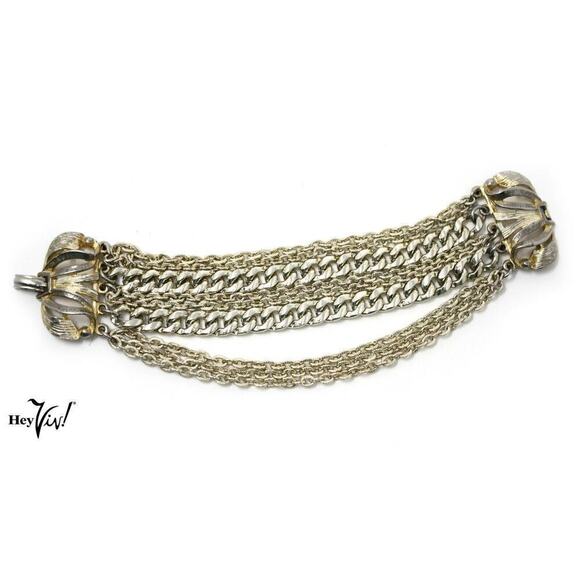 Vintage 50s Signed Mode Art Bracelet w Ornate Multi Gold Metal Chains - Hey Viv - Picture 1 of 5